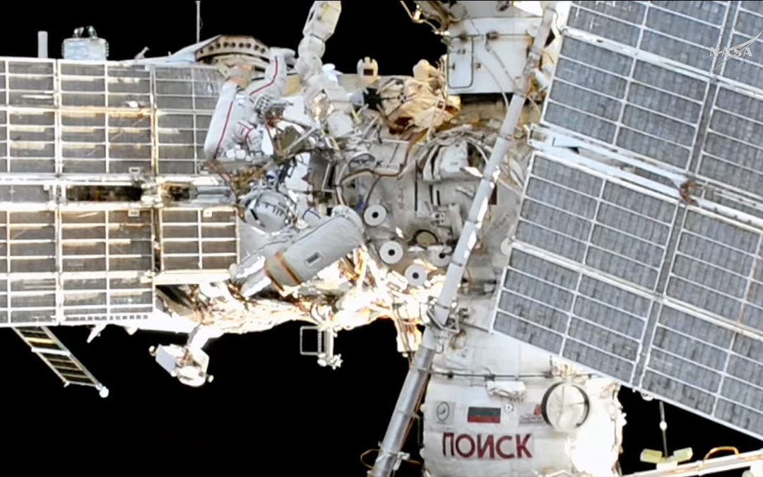 Russian cosmonauts install semiconductor experiment, jettison old HDTV camera during spacewalk outside ISS