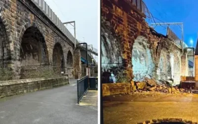 Trains cancelled over fake bridge collapse image